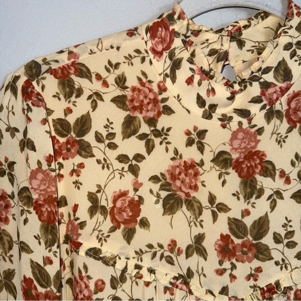 Reformation Ruffled Verenna Floral Print Dress-Crepe-Long Sleeve-Yellow-Medium - Picture 3 of 14